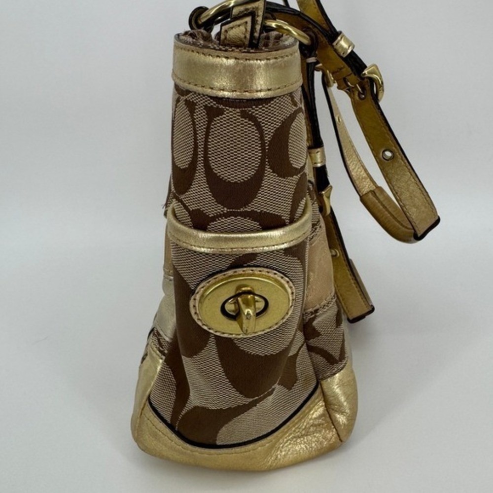 Coach Patchwork Signature Metallic Gold Brown Tote Shoulder Bag F14004 Boho Y2K - Picture 10 of 16